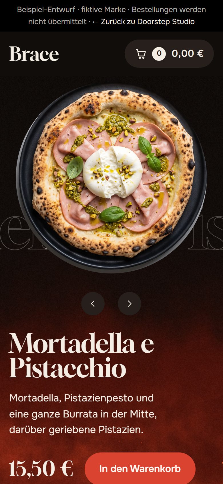 Handy-Ansicht der Beispielseite Pizzeria Brace