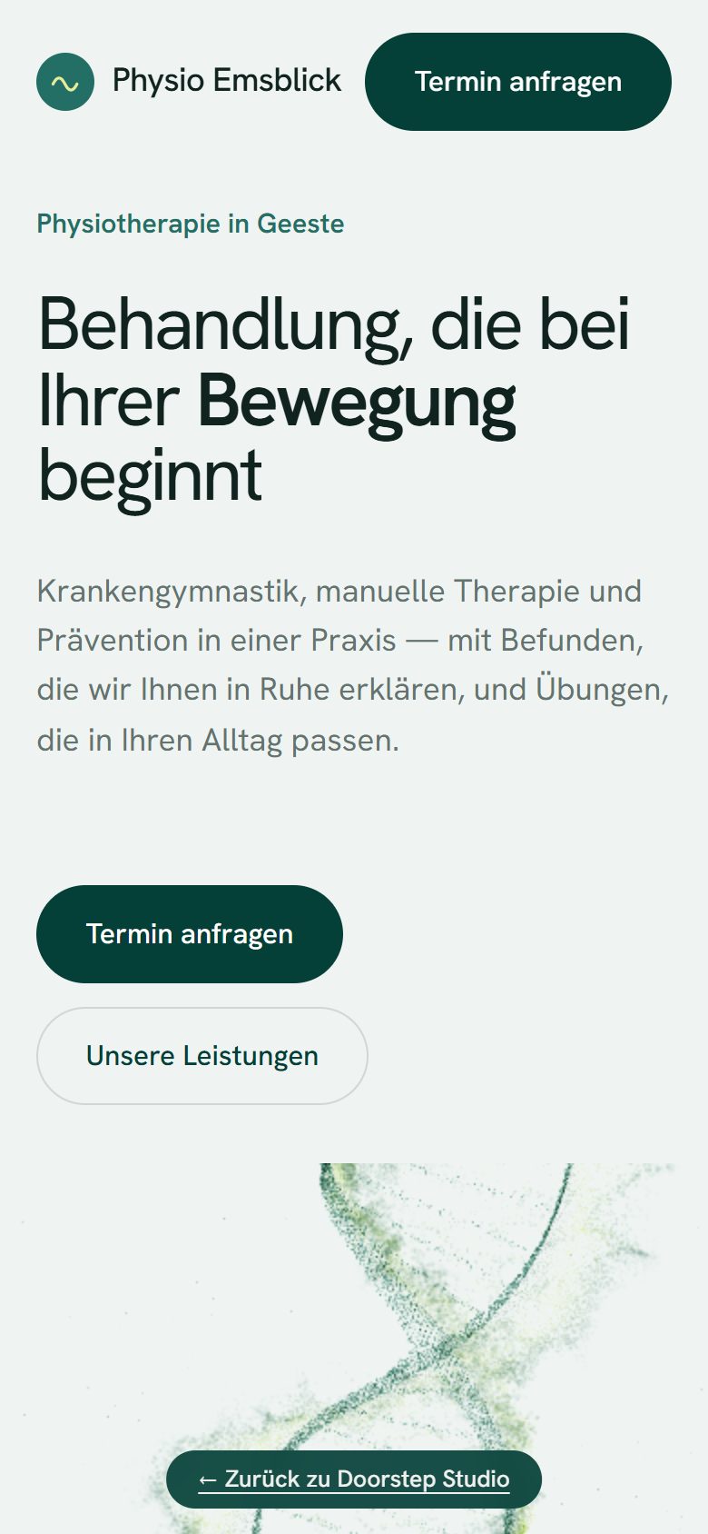 Handy-Ansicht der Beispielseite Physio Emsblick