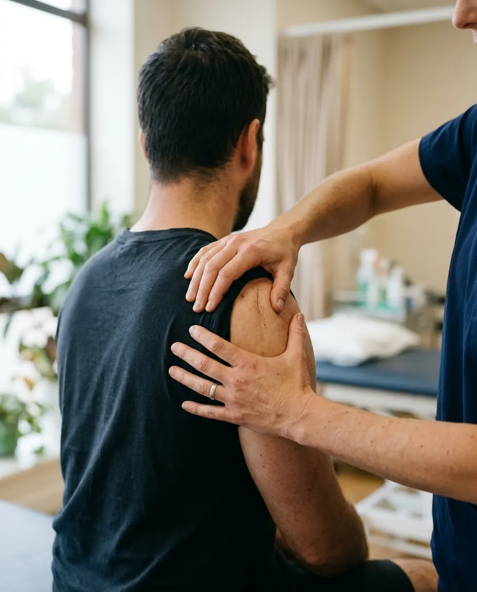 Physiotherapeutin behandelt eine Schulter