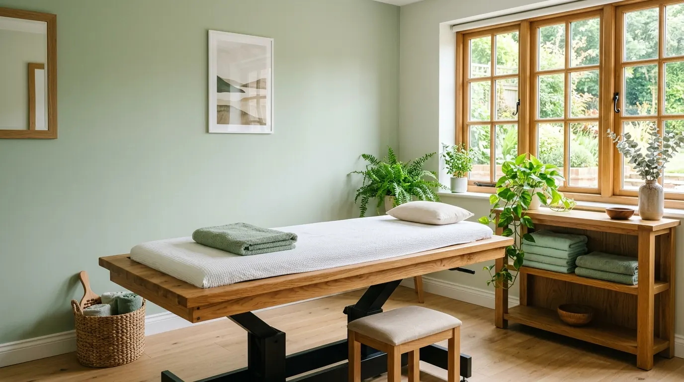 Heller Behandlungsraum einer Physiotherapie